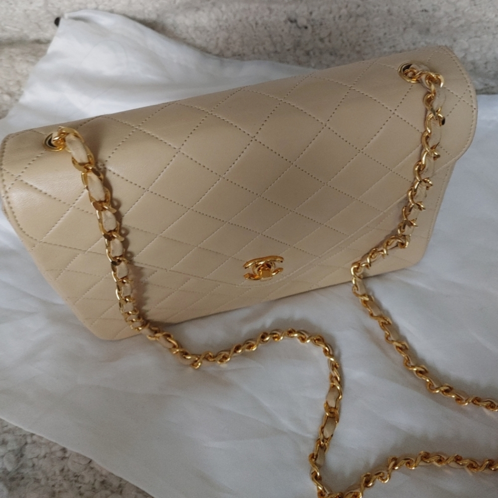 Chanel Beige Classic Quilted Matelasse Lambskin Bag - Picture 4 of 17